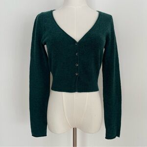 Aritzia Wilfred Santorini V-Neck Cashmere Blend Cropped Cardigan Forest Green -S